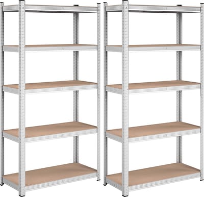 Hoppa! Magazijnstelling - Opbergrek, stellingkast, werkplaatskast, 2 stuks van 90x40x180 cm (BxDxH), belastbaar tot 875 kg (175 kg per plank), 5 verstelbare legplanken, metalen legplank, legplank zonder bouten, zwaar rek, kelderrek voor zwaar gebruik