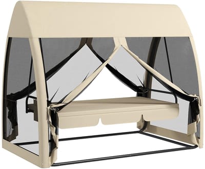 Sweiko Schommelstoel - Slaapfunctie - Tuinschommel - met Muggennet - Stalen frame - Khaki