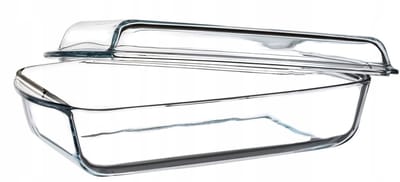 Ovenschotel van hittebestendig glas, vuurvast potje, glazen braadpan met deksel en handgrepen, servies voor het braden, oven, elektrische fornuis, voor lasagne, vlees, transparant (rechthoekig, 3,95 l) KADAX