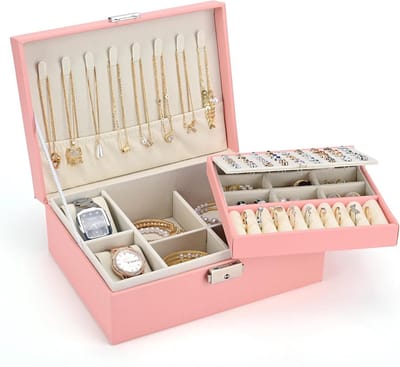 Sieradendoos Meisjes - Reis Etui - Sieraden Opbergen - Twee Lagen - Groot Formaat - Roze