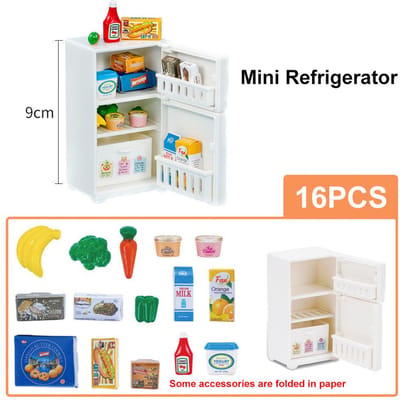 1 : 12 Poppenhuis Koelkast Fantasierijk Cadeau Ideaal Voor Kinderen Realistisch Mini Keuken Speelgoed Inclusief Voedsel Toevoegingen Rollenspel Leer Speelgoed veelkleurig