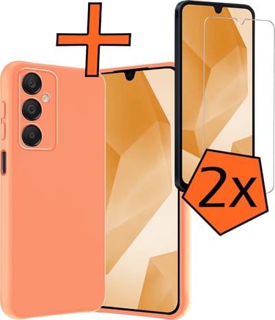 Hoes - Met 2x Screenprotector - Geschikt voor Samsung Galaxy A16 - Sterk & Shockproof - Back Cover - Siliconen Case - Telefoon Hoes - Perzik