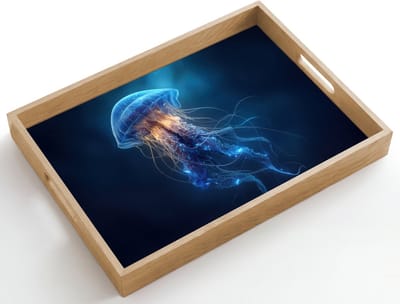 Dienblad hout 50x35 cm - Schootdienblad - Kwal - Lichtgevend - Tentakels - Blauw - Borrelplank rechthoek - Plateau dienbladen