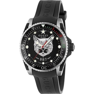 Gucci YA136320 Dive Mystieke Kat Zwarte Wijzerplaat Herenhorloge 40mm zwart