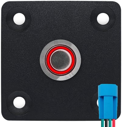ProRide Metalen Pulsschakelaar Inbouwpaneel 12V OFF-(ON) - 12mm - met Aansluitkabel - Spatwaterdicht - 12V/24V - LED indicatie Rood