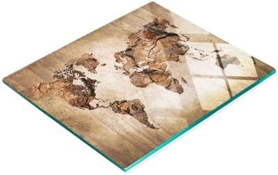 Decoratieve glazen snackplank met houten wereldkaart 60x52 cm