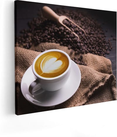 Artaza Canvas Schilderij Stilleven Koffie - 50x40 cm - Muurdecoratie Keuken - Wanddecoratie Koffiebonen - Kamer Accessoires
