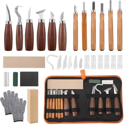 JOYNEXTBUY - 30-delige Houtsnijset - 12 Snijmessen – Houtbewerking en Carving – Inclusief Snijbestendige Handschoenen en Opbergtas