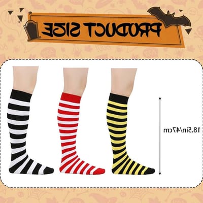 Gestreepte Overknee Kousen voor Vrouwen - 3 Paar Halloween Tights van Stretch Polyester voor Carnaval en Cosplay