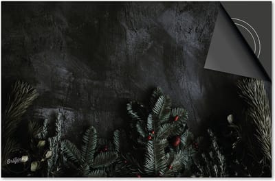 Inductie beschermer 60x60 - afdekplaat inductie mat - Dietrix Kookplaat beschermer - Exclusief - Feestdagen - Kerst takken op zwart beton