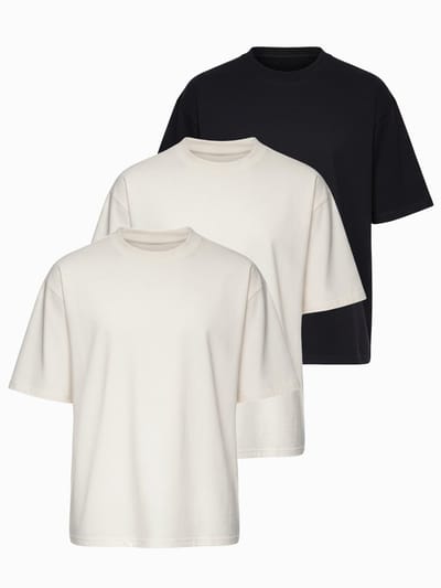OMBRE T-shirt - Loose Fit - Katoen - Korte Mouw Gebroken Wit / Gebroken Wit / Zwart S