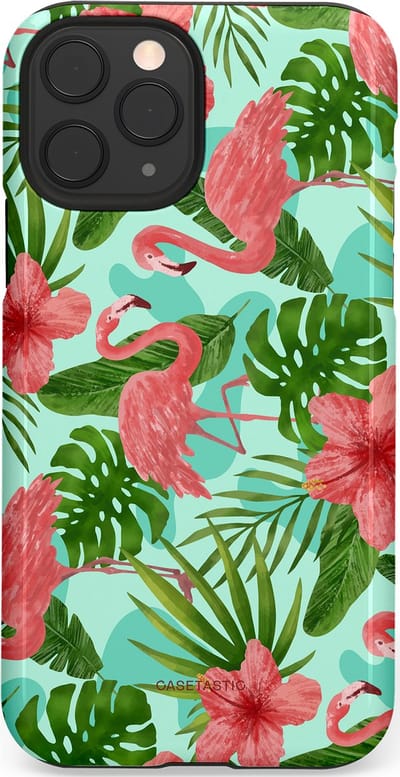 Casetastic hoesje geschikt voor Apple iPhone 11 Pro - Dubbellaagse bescherming - Flamingo jungle - Fashion Case - Mintgroen Koraal
