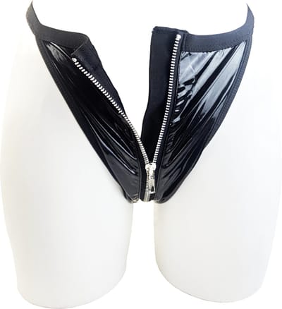 BamBella® Slip Onderbroek - L/XL - Erotische Sexy SM BDSM Lingerie Danes - Zwart ondergoed Datex mix latex en stof wetlook