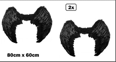 2x Black Devil vleugels zwart 80cm x 60cm - Duivel carnaval thema feest festival fun engel vleugel