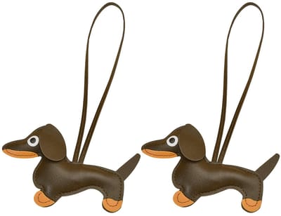 Dailygoods- Hangers Modieuze Teckel Hangers - Tasdecoratie - Sleutelhanger - Creatieve Decoraties - Donkerbruin - Leer/Katoen, 2 Stuks - Decoratie