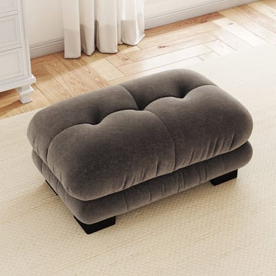 Hocker Bruin - Bruine chenille hocker voor hoekbank - Zachte vintage voetenbank - Modulaire poef - 112x68x52cm - Extra zitplaats - Woonkamer Bruin