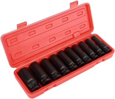 Professionele 10-delige 1/2" diepe impact hex socket set met adapter voor garage en DIY reparaties