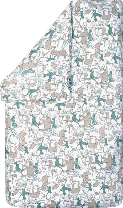 BINK Bedding Dekbedovertrek Safari Ledikant 100 x 135 cm (zonder sloop) - dierenprint - lijntekening - grijs - groen - wit - zwart - olifant - tijger - leeuw - panter - aap - zebra - neushoorn - kangaroo - flamingo - jungle