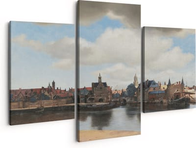 Artaza Canvas Schilderij Drieluik Gezicht op Delft - Johannes Vermeer - 150x120 - Groot - Foto Op Canvas - Canvas Print
