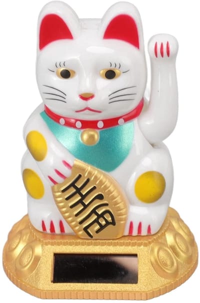 Dailygoods - Geluksbrenger - Feng Shui - Zonne-energie - Waving Cat - Decoratie voor thuis en kantoor - Wit - Feng Shui kat