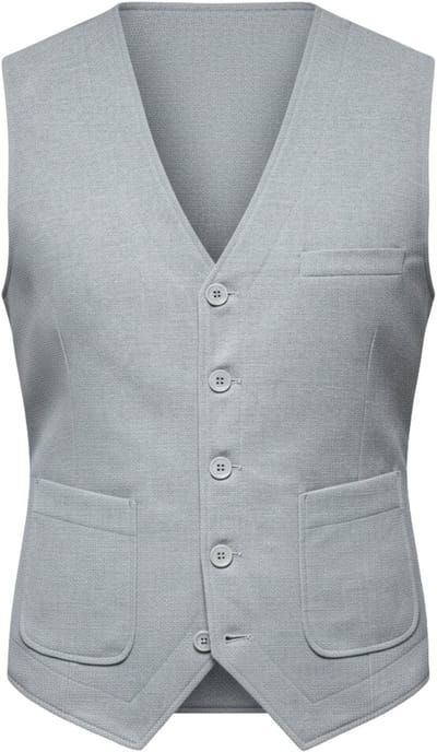 OMBRE Gilet - Slim Fit - Knopen - Effen Grijs gemêleerd S