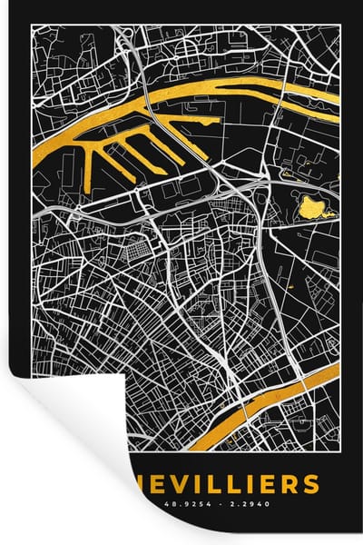 Muurstickers - Sticker Folie - Frankrijk - Gennevilliers - Stadskaart - Kaart - Plattegrond - 20x30 cm - Plakfolie - Muurstickers Kinderkamer - Zelfklevend Behang - Zelfklevend behangpapier - Stickerfolie