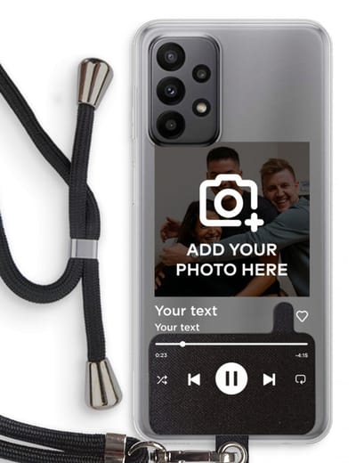 Gepersonaliseerd - Case Company® - Hoesje met koord geschikt voor Samsung Galaxy A23 hoesje met Koord - Music Player - Telefoonhoesje met Zwart Koord - Bescherming aan alle Kanten en Over de Schermrand