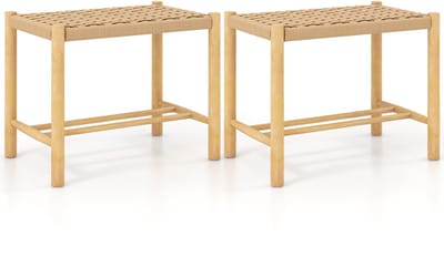 COSTWAY Set van 2 houten barkrukken, zithoogte 45 cm, met voetensteun, keukenstoel van gevlochten papier, bistrokruk voor keuken, eetkamer, achtertuin (56 x 36 x 45 cm)