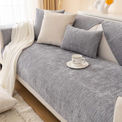 Nordic Chenille Bankhoes voor Woonkamer Antislip Dikke Bankkussen Fauteuil Zitmat Hoekbanken Handdoek 110*210cm grijs