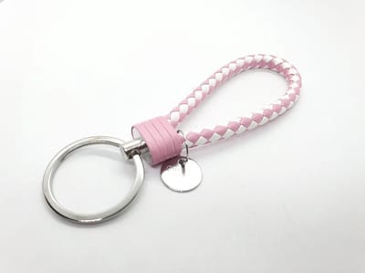 Sleutelhanger - Leer Licht Roze / Wit