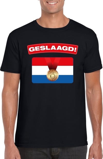 Geslaagd t-shirt zwart met vlag heren S