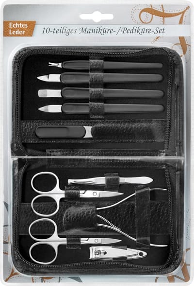 Clauss manicureset - 10-delig - zwart lederen etui met ritssluiting - AC-86186-M-SW