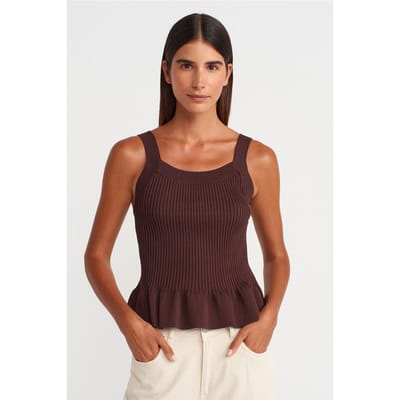 Aansluitende Geribbelde Mouwloze Blouse met Vierkante Halslijn
