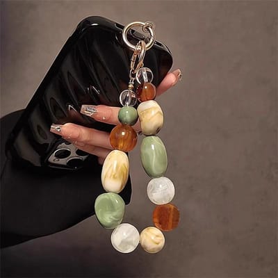 Nieuwe Korea Retro Buitenaards Kralen Armband Telefoon Riem Bedel Ketting Knoop Mobiele Telefoon Lanyard Sleutelhanger Tas Oordopjes Hanger Accessoires black