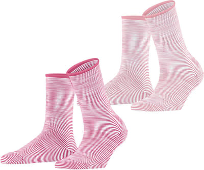 Esprit Allover Stripe 2-Pack gedessineerd katoen multipack sokken dames roze - maat 35-38
