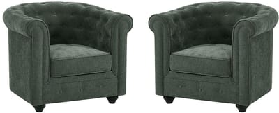 Vente-unique Set van 2 fauteuils in groene stof - CHESTERFIELD