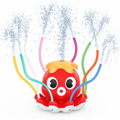 waterspeelgoed voor outdoor-activiteiten, waterspelletjes voor kinderen, Buitensproeier voor kinderen en peuters, Zomers buitenspeelgoed en tuinspellen met 8 beweeglijke sproeibuizen, Eenvoudig aan te sluiten op de tuinslang (rood)