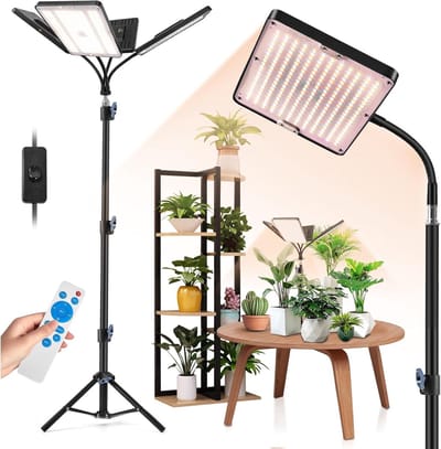 Volledig spectrum plantenlamp met verstelbare standaard en dubbele kop, 984 LEDs voor optimale groei van bloemen, groenten en kamerplanten, inclusief timer en 10 helderheden, 360 graden verstelbaar
