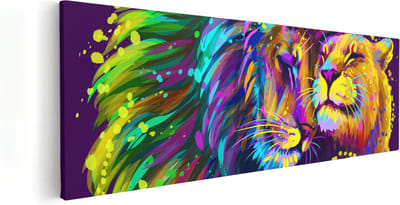 Artaza Canvas Schilderij Leeuw En Leeuwin - 60x20 cm - Muurdecoratie Abstract - Wanddecoratie Dieren - Kamer Accessoires Woonkamer
