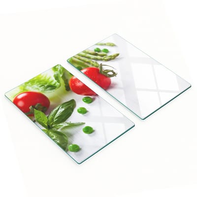 Glazen serveerplanken met afbeelding van verse groenten, 2x30x52 cm