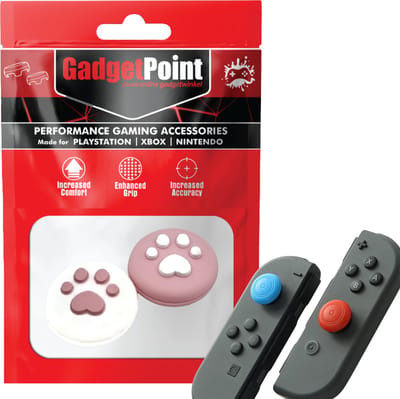 Gadgetpoint - Thumb Grips voor Nintendo Switch Joy-Con Controllers - Gaming Thumbgrips - Performance Anti-Slip Thumbsticks - Bescherming Accessoires - Pootjes - Wit & Roze