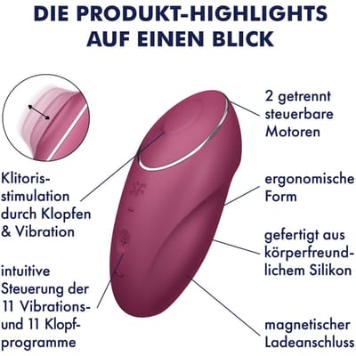 Satisfyer Tap & Climax 1, 11 cm, oplegvibrator met tapfunctie, 2 motoren, oplaadbaar, waterdicht (IPX7), huidvriendelijke siliconen