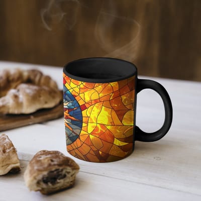 Magische Mok - Foto op Warmte Mokken - Koffiemok - Mozaïek - Zon - Geel - Cirkel - Magic Mok - Beker - 350 ML - Theemok