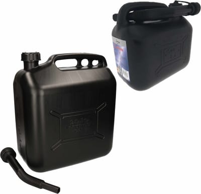2x stuks jerrycans zwart voor brandstof - 5 en 20 liter - inclusief schenktuit - benzine / diesel