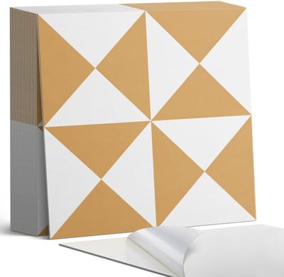 Coloray Plaktegels - Geometrisch driehoekspatroon Zelfklevende Tegels - 20 cm x 20 cm - Beige Plaktegels - 20 stuks - Vierkant PVC Tegels - Plaktegels Badkamer - Plaktegels Vloer - Vinyl Tegels Zelfklevend - Wandtegel Zelfklevend