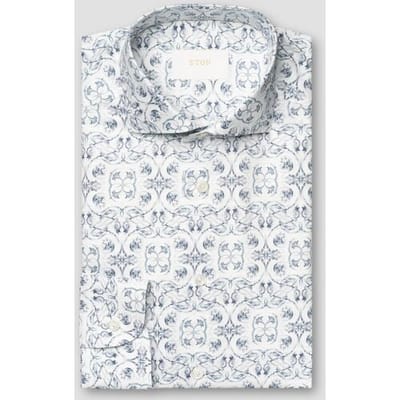 Eton Overhemd Luxury Floral Cotton Linnen Blend Blauw / male