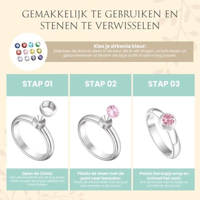 Aramat Jewels | Ringen | Stalen Ring met Verwisselbare Zirkonia – RVS | 19 | |5mm | Staal | Volwassenen | Verkleurd niet