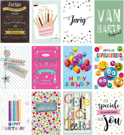 MGPcards - 12 wenskaarten met envelop - Gefeliciteerd - Verjaardag