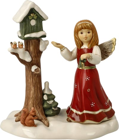 Goebel - Kerst | Decoratief beeld Engel Hemels bezoek | Aardewerk - 19cm