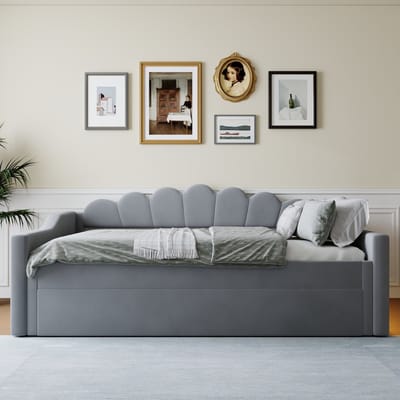 140 x 200 cm slaapbank - met LED-verlichting en uitschuifbaar bed - grijs